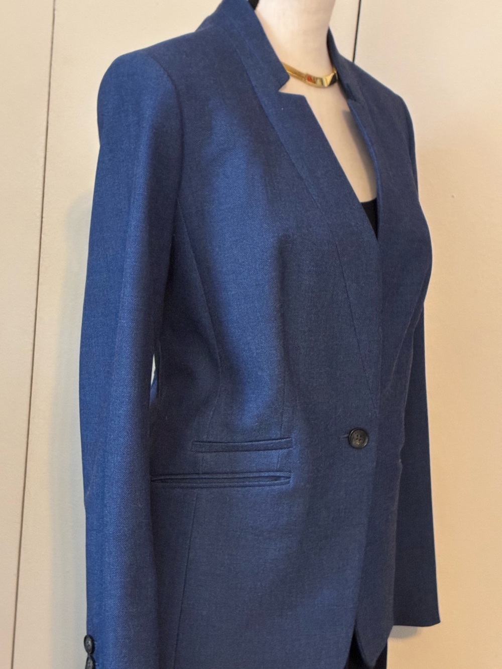 Talbots Blue with Single-Button Notchless Lapel Blazer